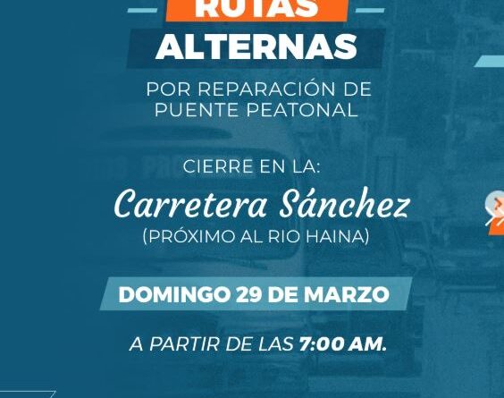 Cierre de carretera Sánchez este domingo por reparaciones en Haina