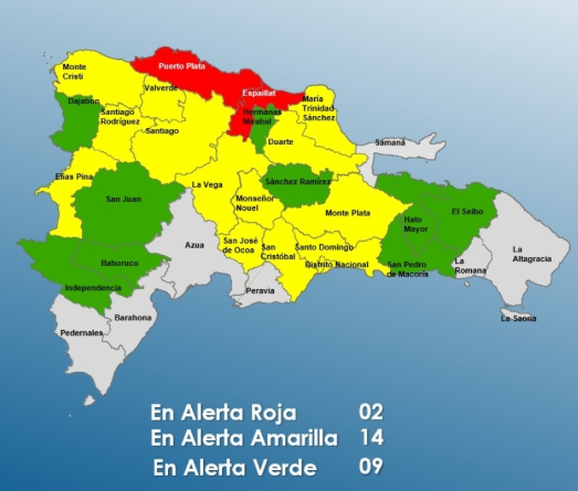 COE coloca 25 provincias en alerta por vaguada y sistema frontal
