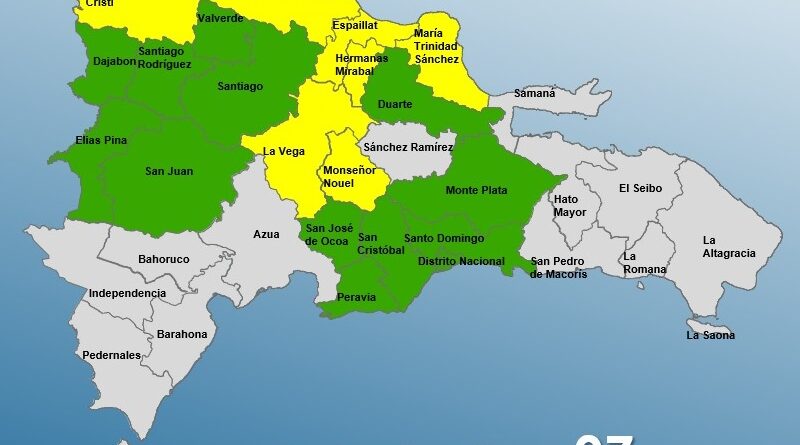 COE eleva alerta amarilla en 7 provincias por vaguada activa