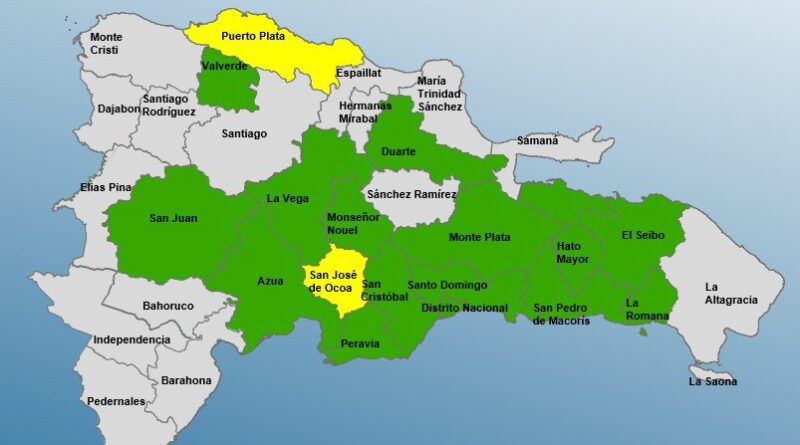 COE mantiene alerta amarilla en 2 provincias y 15 verdes
