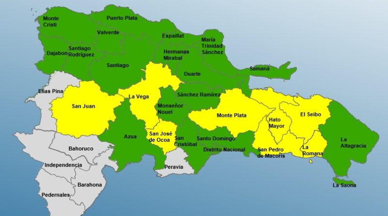 COE reduce a ocho provincias en alerta amarilla por vaguada